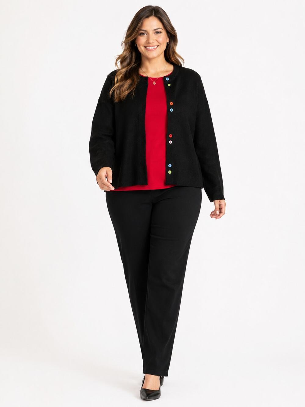 LR4503 Black Cardigan Sweater Colorful Buttons Open Front Soft Knit Womens 2X